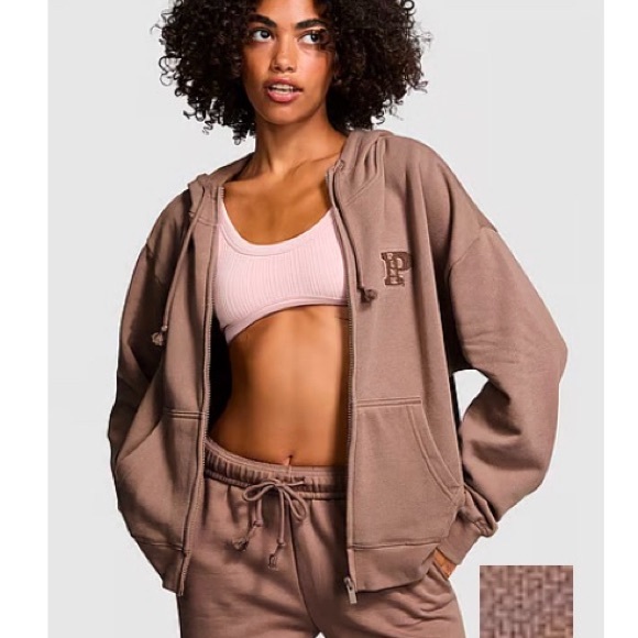 NWT SET Victoria’s Secret Ivy Campus Fleece full zip hoodie AND matching joggers - Picture 1 of 8